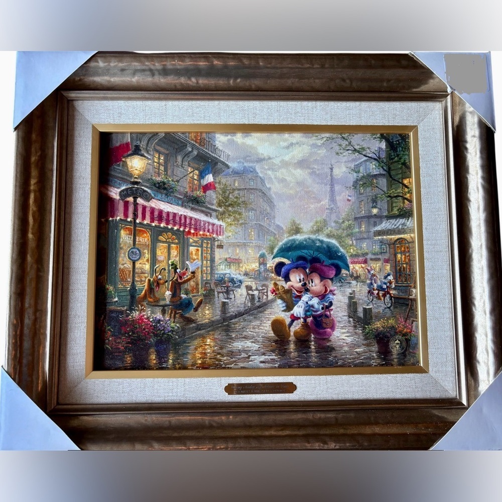 Framed Mickey & Minnie Mouse & Friends in Paris art by Thomas Kinkade 16.5x13.5